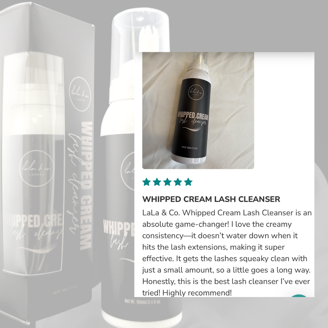 LaLa and Co Whipped Cream foaming lash extension cleanser shampoo bottle
