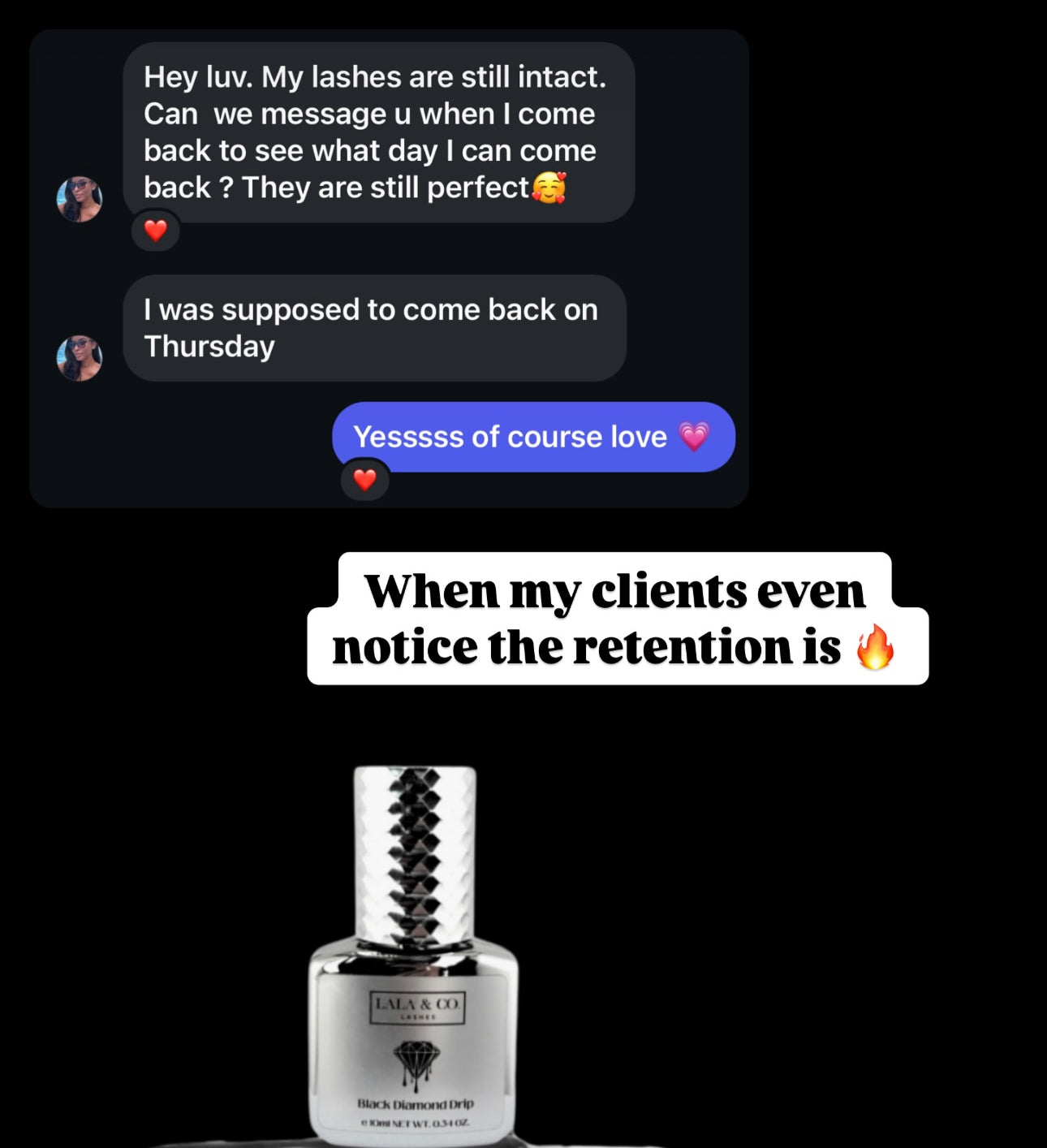 LaLa and Co Black Diamond Drip fast-drying eyelash extension adhesive glue bottle